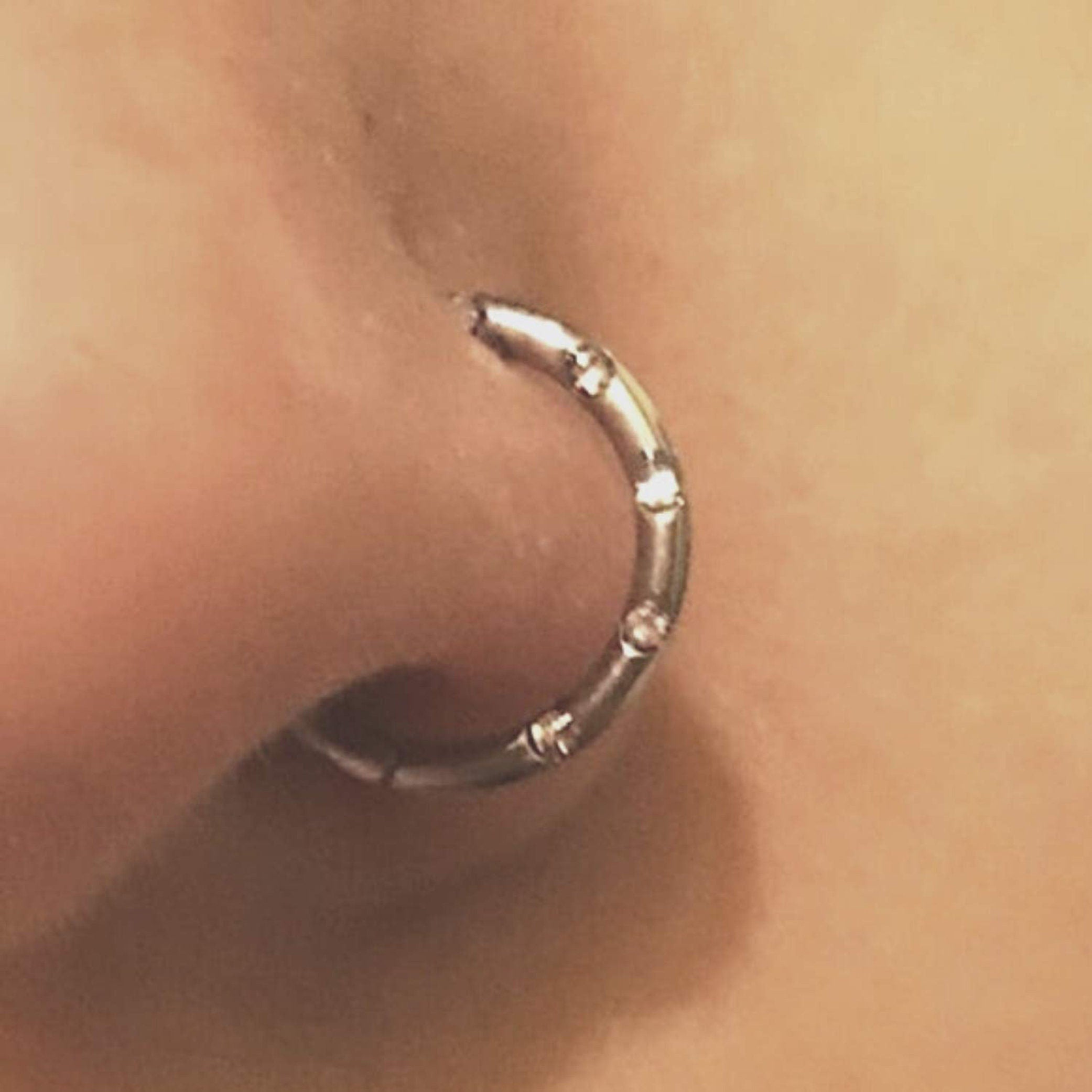 Titanium Clicker Septum with CZ Clear Crystal- 14g Nose Ring Also for Daith Ring, Helix Cartilage Piercing, Lip Ring