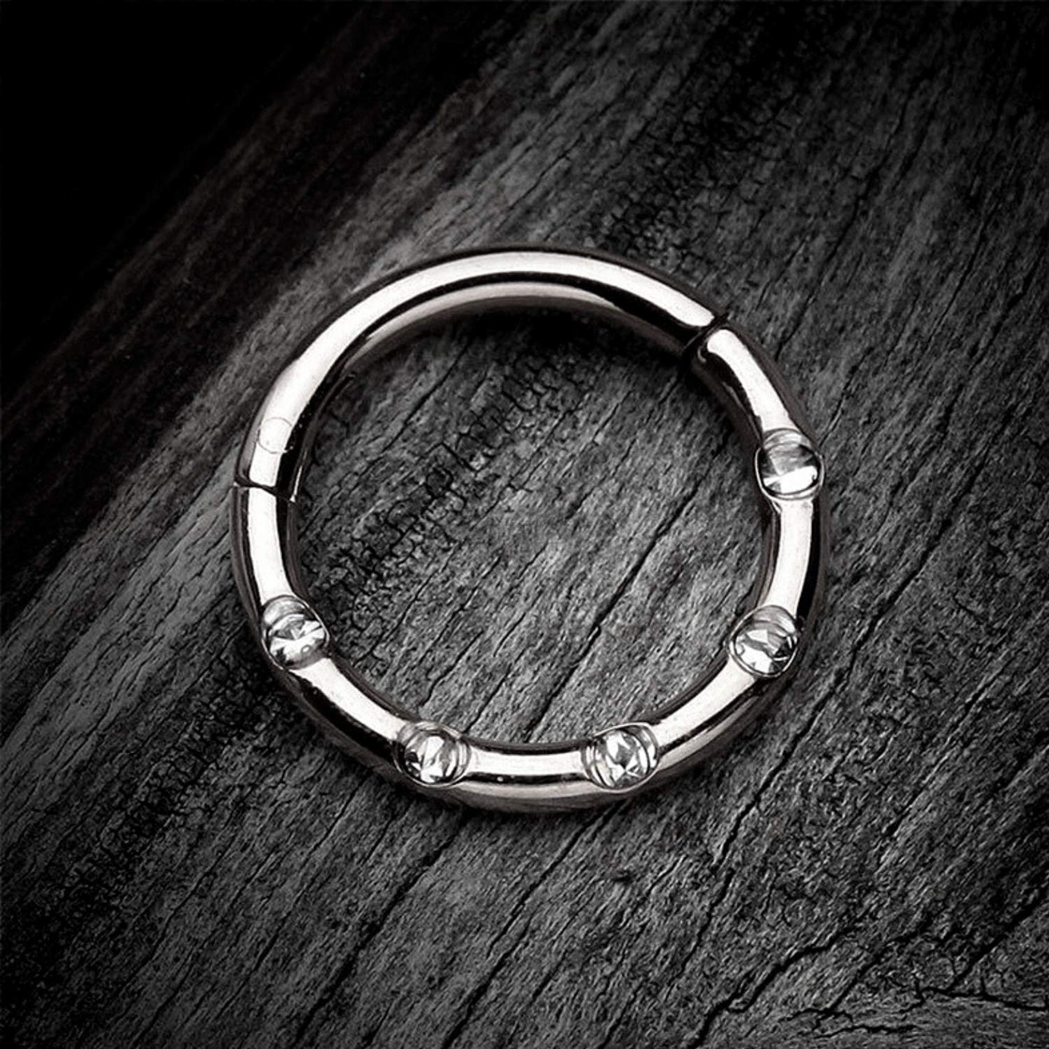 Titanium Clicker Septum with CZ Clear Crystal- 14g Nose Ring Also for Daith Ring, Helix Cartilage Piercing, Lip Ring