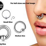 Ball Hoop Septum Ring, CBR Closure Ball Nose Ring, Spring Ball BCR - Titanium 18G-6G Small - 8G to 00G Large Gauge Nose Hoops - Captive Ball