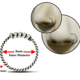 Silver Bali Braided Nose Ring, Thin Nostril Jewelry, 22g Nose Hoop in many Designs - Clip on and Flexible easy to Bend