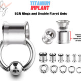 Double Flare Ear Plugs with BCR Ring, Captive Bead Ring Sets - Titanium Steel Ear Tunnels & Ball Closure Ring - Gauge and Plugs Earrings.