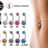 Disco Ball Belly Ring, Navel Ring - Titanium 14g Ferido Ball Bling Bling Belly Crystal Body Jewellery - Short and Long Belly Bars