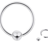 Ball Hoop Septum Ring, CBR Closure Ball Nose Ring, Spring Ball BCR - Titanium 18G-6G Small - 8G to 00G Large Gauge Nose Hoops - Captive Ball