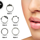 Silver Bali Braided Nose Ring, Thin Nostril Jewelry, 22g Nose Hoop in many Designs - Clip on and Flexible easy to Bend