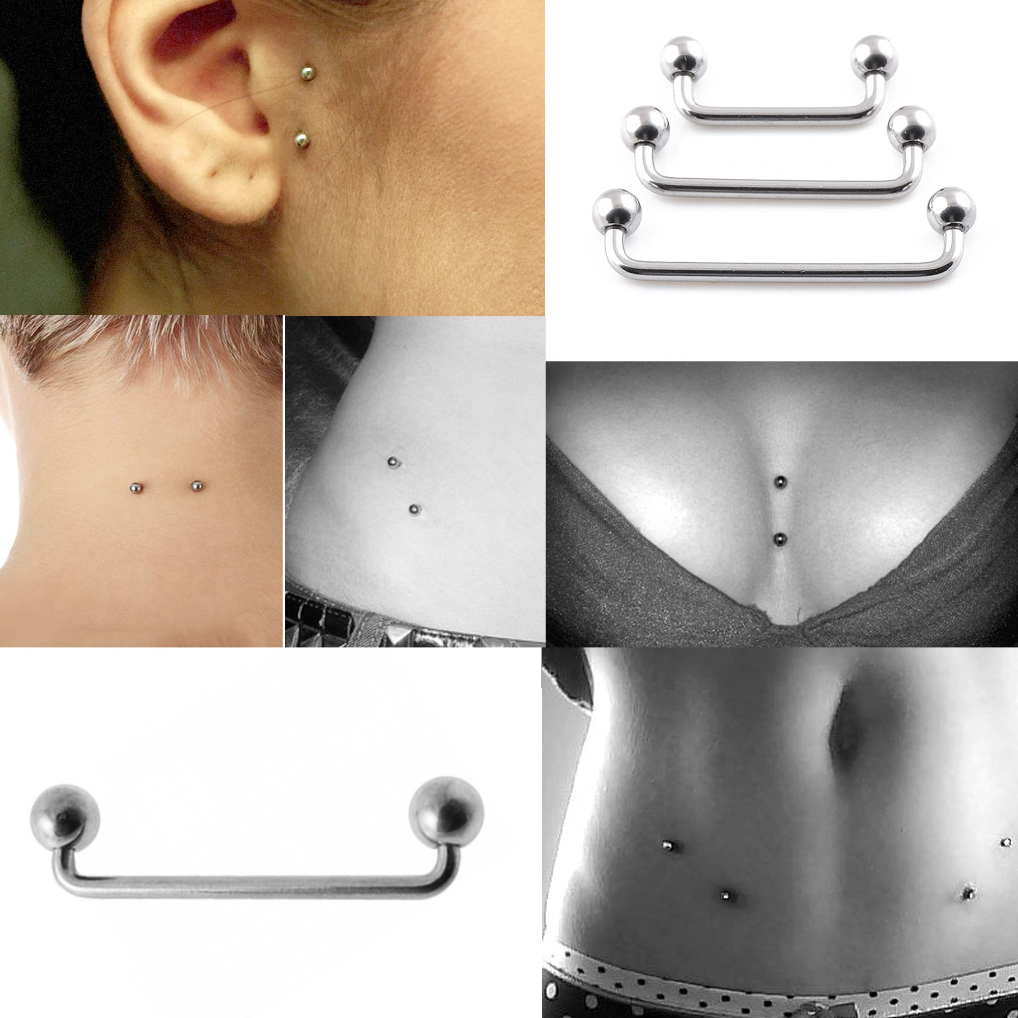Dermal Surface Piercing, Nape Piercing - Titanium 16g 14g Implant Grade 90 degree Staple Bar - Body Jewellery also for Third Eye Piercing