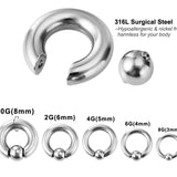 Single Flare Ear Plugs with Spring Ball BCR Ring, Captive Ball Hoop - Big Gauge 8G to 00G Ear Piercing, Ear Gauges, Ear Stretchers