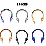 Spike Horseshoe Ring Piercing, Coloured Nose Septum Spike/Cone 18g 16g 14g Titanium Bull Piercing Also for Nipple, PA Ring and Lips