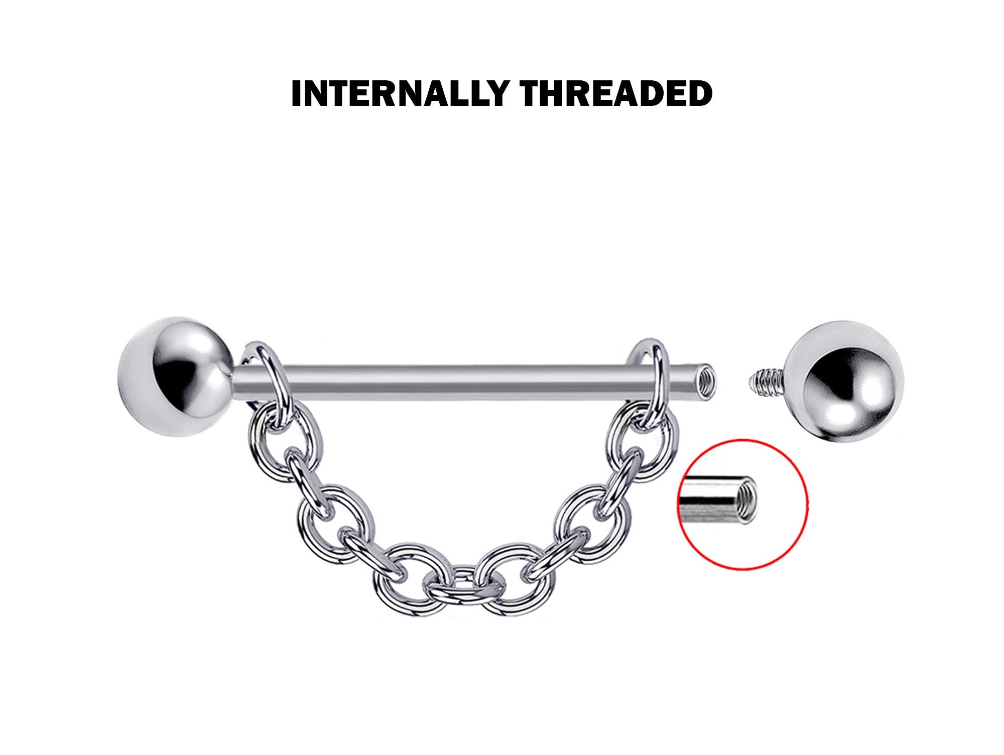 Nose Piercing, Titanium Bridge Barbell Internal / External Threaded with Piercing Chain - Bridge Chain Piercing also for Nipple Jewelry