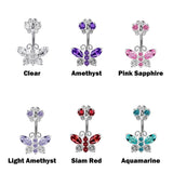 Silver Belly Button Rings, Navel Piercing Double Butterfly Belly Piercing with High Quality Crystals Navel Jewelry 14g(1.6mm)