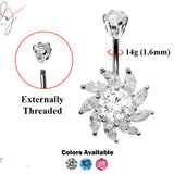 Silver Belly Button Ring - Boutique Quality Sterling Silver Belly Bar with the Highest Quality Crystals - Belly Button - 14g (1.6mm)