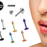 Lip Jewelry Cone/Spike Labret, Lip Piercing stud in 18G 16G 14G - Titanium Implant & Vacuum Plated labret Studs - Body Piercing Monroe