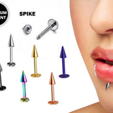 Lip Jewelry Cone/Spike Labret, Lip Piercing stud in 18G 16G 14G - Titanium Implant & Vacuum Plated labret Studs - Body Piercing Monroe