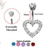Heart Shape Silver Belly Button Ring - Jewelry Crafted Top Ball We use Quality Austrian cut Crystals - Navel Jewelry - 14g (1.6mm)