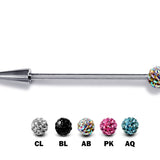 Ball/Cone/Spike Upper Ear Industrial Barbell with Disco Ball Crystals - Titanium Implant 16g 14g Ear Piercing Straight Barbell