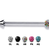 Ball/Cone/Spike Upper Ear Industrial Barbell with Disco Ball Crystals - Titanium Implant 16g 14g Ear Piercing Straight Barbell