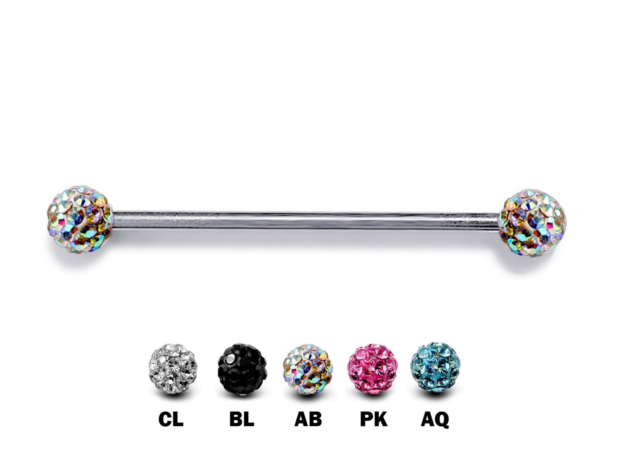 Ball/Cone/Spike Upper Ear Industrial Barbell with Disco Ball Crystals - Titanium Implant 16g 14g Ear Piercing Straight Barbell