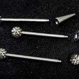 Ball/Cone/Spike Upper Ear Industrial Barbell with Disco Ball Crystals - Titanium Implant 16g 14g Ear Piercing Straight Barbell
