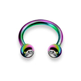 Horseshoe Ring Piercing Coloured with Gem Ball Crystals 18g 16g 14g Titanium Septum Jewelry Bull Piercing - Also for Nipple, PA Ring and Lip