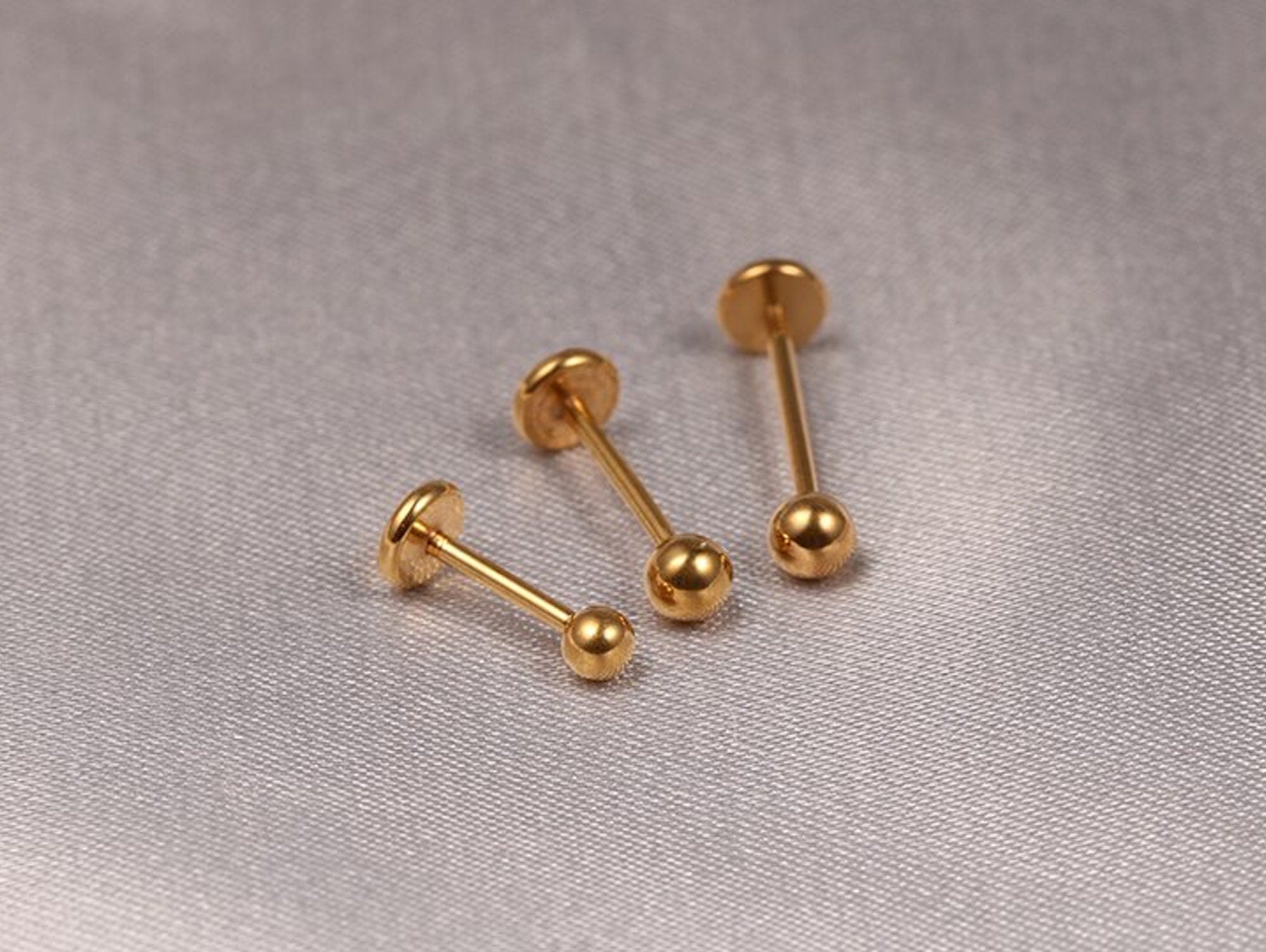 Labret Stud Lip Piercing in 14K Gold, Rose Gold and White Gold Body Piercing for Tragus, Ashley Jewelry, Cartilage Piercing- Hand Made