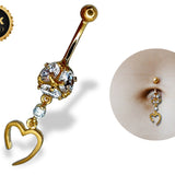 Belly Button Ring Dangle Open Heart Shape with Crystal Belly Ring - Belly Bar made of 14K Gold Fine Jewelry Hand Set and Hand Polished