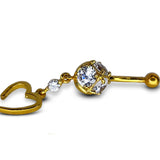 Belly Button Ring Dangle Open Heart Shape with Crystal Belly Ring - Belly Bar made of 14K Gold Fine Jewelry Hand Set and Hand Polished