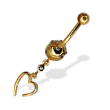 Belly Button Ring Dangle Open Heart Shape with Crystal Belly Ring - Belly Bar made of 14K Gold Fine Jewelry Hand Set and Hand Polished