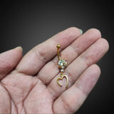 Belly Button Ring Dangle Open Heart Shape with Crystal Belly Ring - Belly Bar made of 14K Gold Fine Jewelry Hand Set and Hand Polished