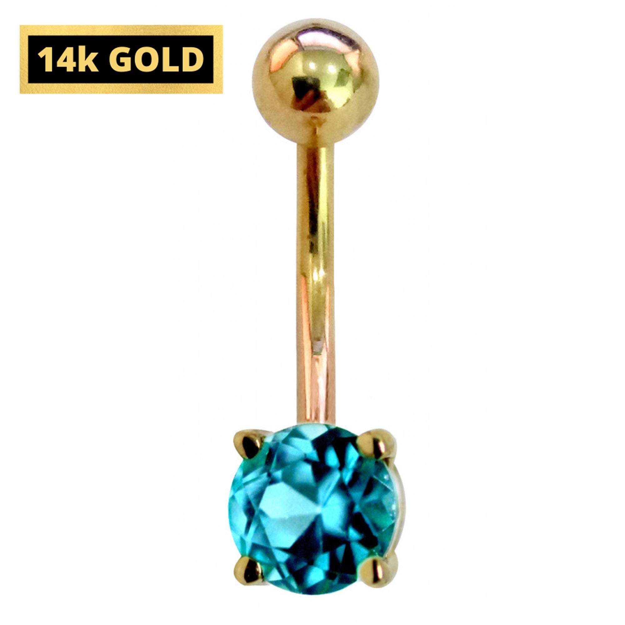 Belly Ring with Prong Set Crystal Belly Button Piercing - Belly Bar made of 14K Gold Fine Jewelry Hand Set and Hand Polished