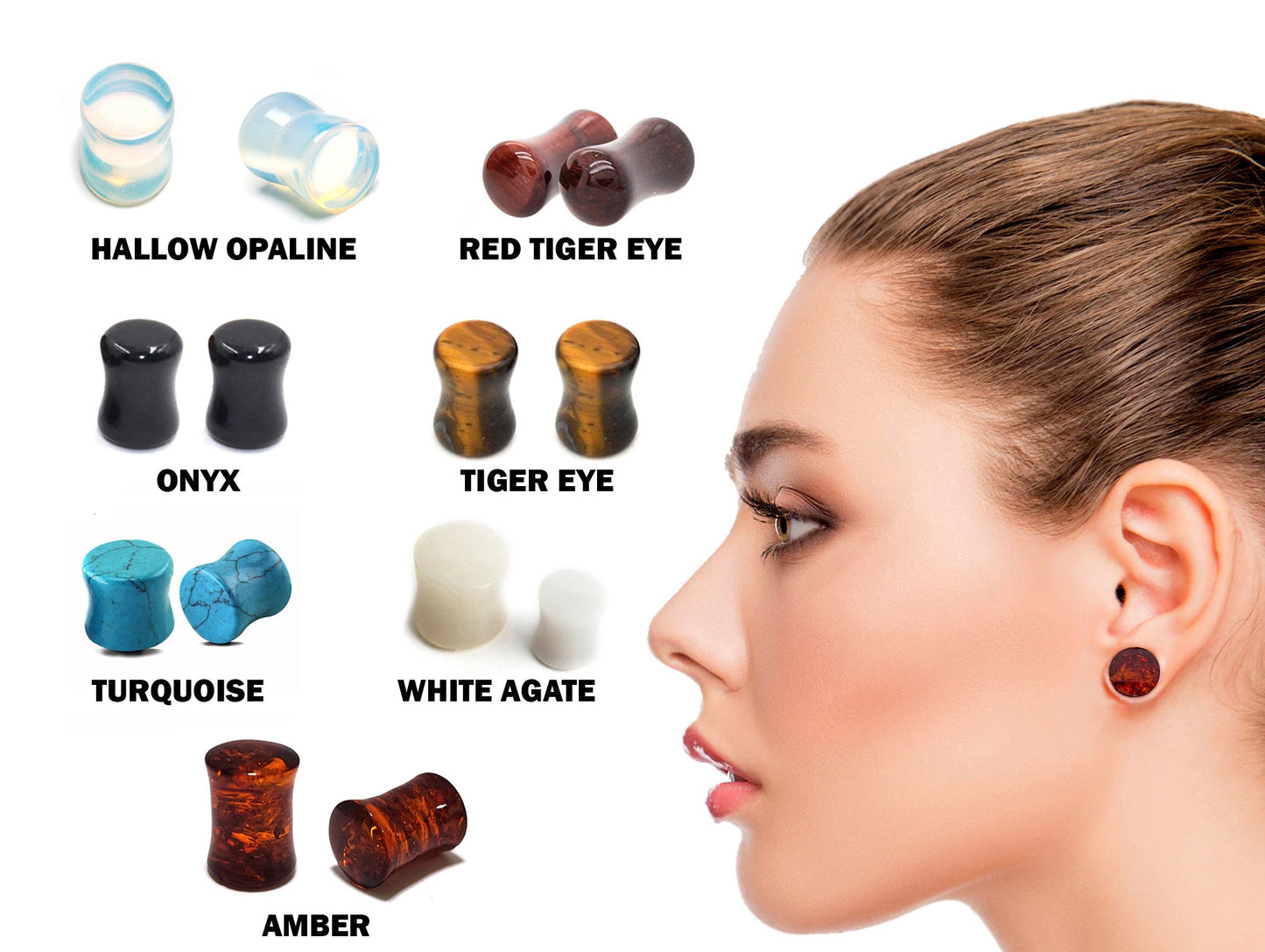Double Flare Stone Ear Plugs Stretching Gauges, Expander, Big Gauges - 1 Pair (2pcs) - Size 8G 6G 4G 2G 1G 0G 00G