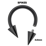 Titanium Internally Threaded Spike Horseshoe Ring Piercing 16g 14Gg Septum Jewelry Bull Piercing Also for Nipple, PA Ring and Lip Jewelry