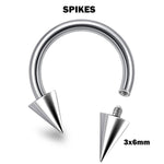 Titanium Internally Threaded Spike Horseshoe Ring Piercing 16g 14Gg Septum Jewelry Bull Piercing Also for Nipple, PA Ring and Lip Jewelry