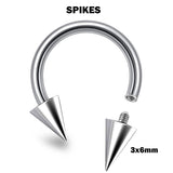 Titanium Internally Threaded Spike Horseshoe Ring Piercing 16g 14Gg Septum Jewelry Bull Piercing Also for Nipple, PA Ring and Lip Jewelry
