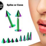 Rainbow Spike Labret Stud Piercing Jewelry - 18g 16g 14g Titanium Lip Piercing Also for Tragus Helix Cartilage Madonna Medusa Side Labret