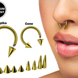 Gold Spike Horseshoe Ring Piercing 18g 16g 14g Cone Titanium Septum Jewelry Bull Piercing Also for Nipple, PA Ring and Lips