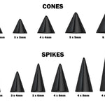 Black Eyebrow Piercing Jewelry Titanium Cone/Spike Curved Bar 18g 16g 14g Top part with Different sizes - Body Piercing, Anti-Eyebrow