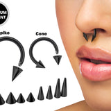 Black Spike Horseshoe Ring Piercing 18g 16g 14g Cone Titanium Septum Jewelry Bull Piercing Also for Nipple, PA Ring and Lips