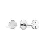 14K White Gold Clover Leaf Tragus Earring, Labret Stud, Helix Cartilage Piercing - Internally Threading Body Jewellery Ear Piercing
