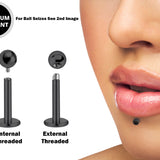 Titanium Black Labret Stud Piercing 18g 16g 14g Lip Piercing External or Internally Threaded for Tragus Helix Cartilage, Medusa Labret