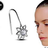 Sterling Silver Filigree Flower Design Nose Clip, Nose Pin, Nose Jewelry for Women with CZ Crystals - Fake Nose stud