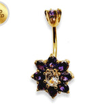 Flower Belly Ring, Navel Ring - Silver Gold Plated Belly Bar Crystal Body Jewellery - 14G - Length is 10mm