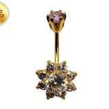 Sun Flower Belly Button Ring, Navel Ring - Silver Gold Plated Belly Bar Crystal Body Jewellery - 14G - Length is 10mm