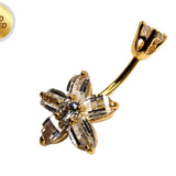 Flower Silver Belly Button Ring, Belly Piercing Curved Barbell in Gold Plating - 14G Length is 10mm