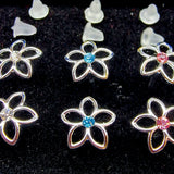 Plastic Clear Post Stud Flower Earrings - Hypoallergenic Round Crystal Earrings - 3 Pairs + Gift Box