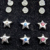Plastic Post Star Stud Earrings - Hypoallergenic Crystal Earrings - 3 Pairs + Gift Box