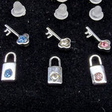 Hypoallergenic Plastic Post Earrings Padlock design Ear Studs with CZ Crystals - 3 Pairs + Gift Box