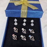 Hypoallergenic Plastic Post Earrings Heart design Ear Studs with CZ Crystals - 3 Pairs + Gift Box