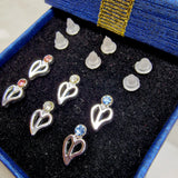 Hypoallergenic Plastic Post Earrings Heart design Ear Studs with CZ Crystals - 3 Pairs + Gift Box