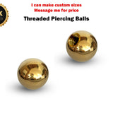 Gold Threaded Piercing Ball made from solid 14K Gold Piercing Replacement for Barbells, Labret studs, Bent Bar, Externally Threaded Piercing