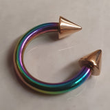 Rainbow Spike Septum Piercing Internally Threaded Horseshoe Barbell CBB/BCR Big Gauge Septum Ring, PA Ring Combination - British Standard