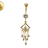 Gold Plated Long Dangle Belly Button Ring, Silver Belly Bars with CZ Crystals Sets - 14G Length is 10mm